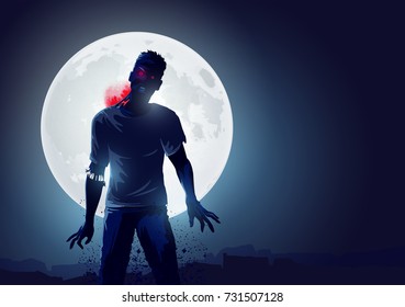 Dead Angry Zombie rising up and causing terror. Vector illustration.