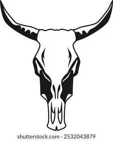 Dead animal skull with long horns black icon