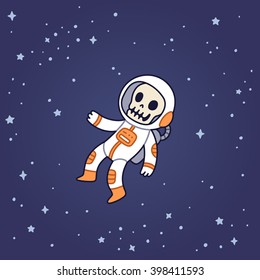 Dead astronaut floating in open space. Vector cartoon illustration.