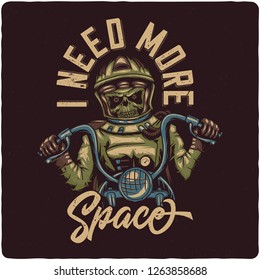 Dead astronaut on the motorcycle. Vintage motorcycle club. Vector t-shirt or poster design.