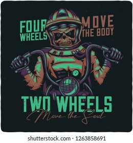 Dead astronaut on the motorcycle. Vintage motorcycle club. Vector t-shirt or poster design.