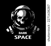 A dead astronaut in a space helmet on a dark background.
