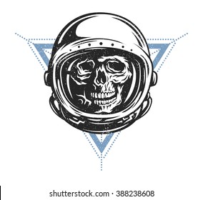  Dead astronaut in spacesuit and geometric element.