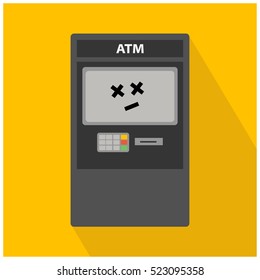 Dead ATM Automated Teller Machine (Vector Illustration Design with Long Shadow)