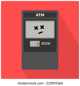 Dead ATM Automated Teller Machine (Vector Illustration Design with Long Shadow)