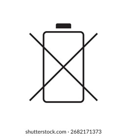Dead battery warning or not charging status icon with cross.