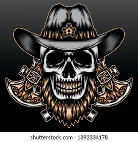 Dead bearded skull cowboy. Premium vector