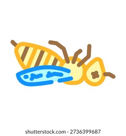 Dead bee, an insect with striped body lying on its back, representing concepts of environmental decline, colony collapse disorder, and ecological crisis