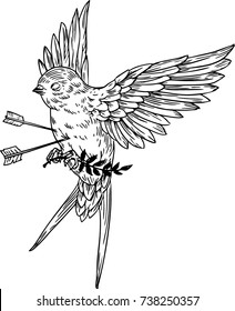 dead bird with arrows illustration