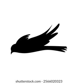 Dead bird black silhouette vector illustration on white background.