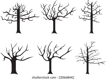 Dead black trees isolated on white