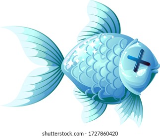 Dead, blue fish. Vector illustration.