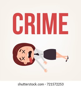 Dead body business woman office worker character. Contract killing concept. Vector flat cartoon illustration