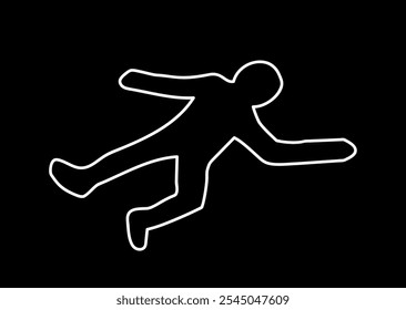 Dead body dummy outline vector illustration , Chalk outlined murder victim. Dead body silhouette. Criminology Police Crime Investigation Scene, Crime scene isolated. police marking dead body outlined.