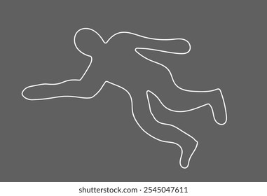 Dead body dummy outline vector illustration , Chalk outlined murder victim. Dead body silhouette. Criminology Police Crime Investigation Scene, Crime scene isolated. police marking dead body outlined.