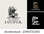 Dead Body Lucifer Corpse Angel on Grave Silhouette. Winged Zombie Slumped Helplessly with Gothic Dark Art Style for T Shirt Illustration logo design