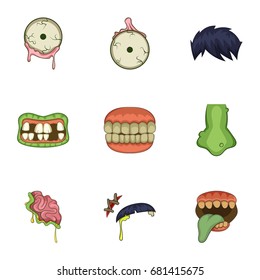 Dead body part icons set. Cartoon set of 9 dead body part vector icons for web isolated on white background
