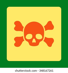 Dead And Bones vector icon. Style is flat rounded square button, orange and yellow colors, green background.