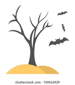 Dead branches of tree and flying bats