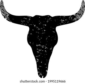 Dead bull head icon with grunge style. Isolated vector dead bull head pictogram with grunge rubber texture on a white background.