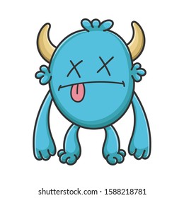 Dead cartoon furry creature monster isolated on white