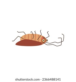 Dead cockroach lying on its back, cartoon flat vector illustration isolated on white background. Insects extermination concept. Funny character of roach or bug.