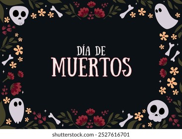 Dead Day Dia De Los Muertos Mexican holiday frame.Latin American style.Dead day party,skull or halloween holiday.Traditional mexican music festival.Vector border celebrating the spirits of departed