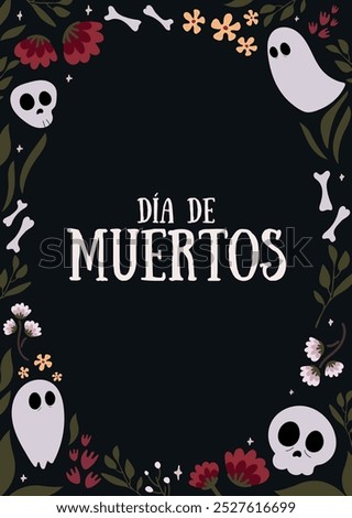 Dead Day Dia De Los Muertos Mexican holiday frame.Latin American style.Dead day party,skull or halloween holiday.Traditional mexican music festival.Vector border celebrating the spirits of departed