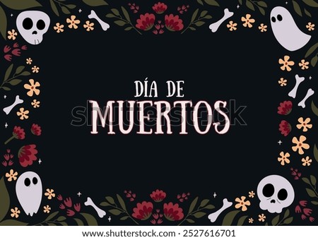 Dead Day Dia De Los Muertos Mexican holiday frame.Latin American style.Dead day party,skull or halloween holiday.Traditional mexican music festival.Vector border celebrating the spirits of departed