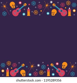 Dead day festival frame with main holiday symbols. Vector illustration