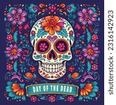 Dead day party, sugar skull or halloween holiday. Traditional mexican music festival, fun bright dance vector characters. Halloween Dia De Los Muertos Celebration.
