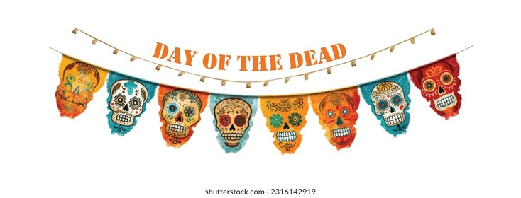 Dead day party, sugar skull or halloween holiday. Traditional mexican music festival, fun bright dance vector characters. Halloween Dia De Los Muertos Celebration.