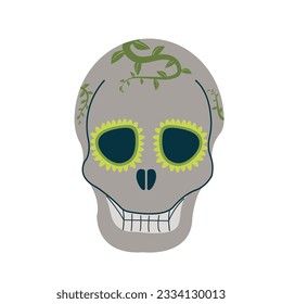 Dead day skull. Mexican sugar human head bones. Halloween tattoo. Dia de los muertos. Flat vector illustration.