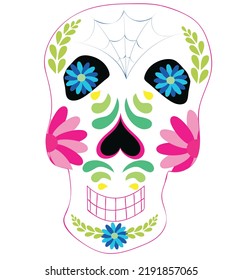 Dead day skulls. Mexican sugar human head bone Halloween tattoo dia de los muertos. Vector illustration isolated on white background