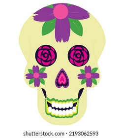 Dead day skulls. Mexican sugar human head bone Halloween tattoo dia de los muertos. Vector illustration isolated on white background