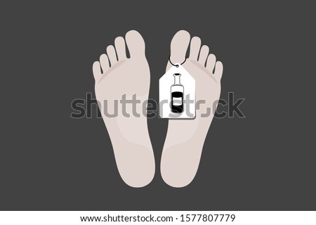 Dead deceased body after death. Alcoholic and habitual drinker died because of alcoholism and substance abuse. Vector illustration. 