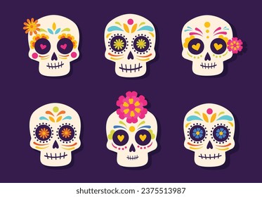 of the dead, Dia de los moertos, banner with colorful Mexican flowers. Fiesta, holiday poster, party flyer, funny greeting card