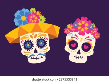 of the dead, Dia de los Muertos, a banner with colorful Mexican flowers. holiday poster, party flyer,  greeting card