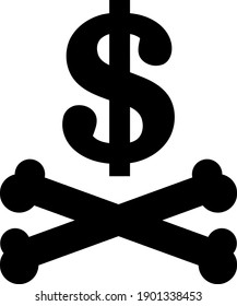 Dead dollar icon with flat style. Isolated vector dead dollar icon illustrations, simple style.