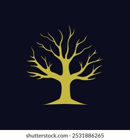 Icono de logotipo de lujo del árbol seco muerto, árbol sin hojas desnudo en invierno, ramas desnudas sin hojas silueta Vector