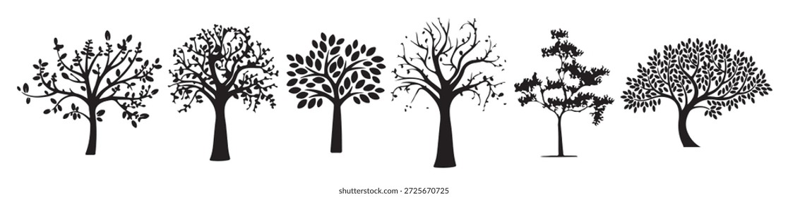 dead and dry tree silhouettes collection set illustration