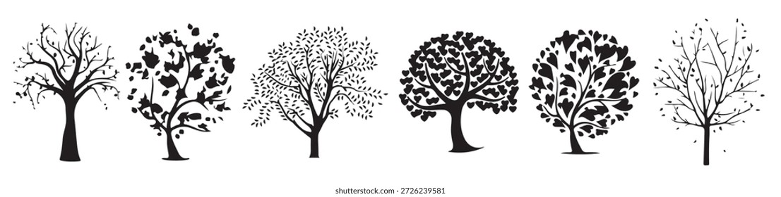 Conjunto de colección de siluetas de árboles muertos y secos
