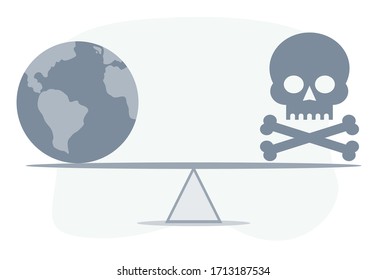 Dead or Earth concept. Seesaw balance concept. Vector flat design illustration.