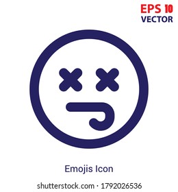 Icono vector de contorno emoticono muerto. Icono de emoji de línea delgada, ilustración de elemento simple de vector plano a partir del concepto de emoji editable. Ilustración vectorial Eps10.