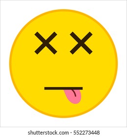 Dead emoticon with cross eyes in trendy flat style. Tongue out emoji vector illustration.