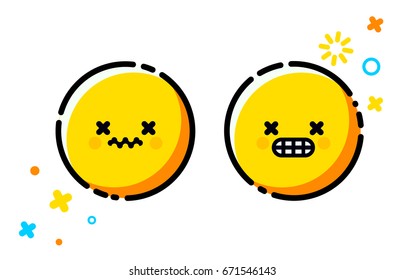 Dead emoticon set. Trendy flat line emoji icon pack. For websites and mobile websites and apps.