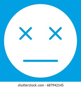 Dead emoticon white isolated on blue background vector illustration