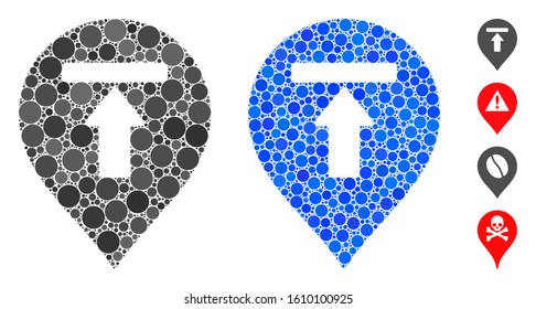 Dead end marker mosaic of circle elements in various sizes and color tones, based on dead end marker icon. Vector circle elements are combined into blue mosaic.