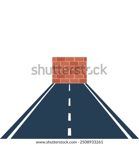 Dead end in the road. Way before the dead end. Simbol bricks and the end of the road. Vector illustration flat design. Isolated on background. No further road. 