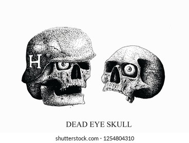 Dead Eye Skull, Pointillism Style, Vector Skull Illustration